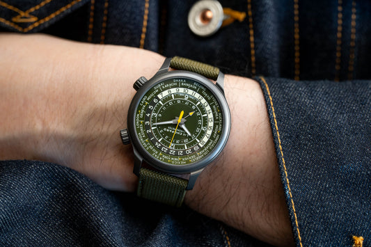 Chopard L.U.C Time Traveler One Khaki reference 168574-3013 photographed on the wrist