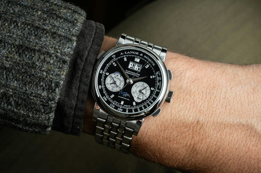 Datograph Perpetual 410.136E on the wrist with its platinum bracelet. Photography: TanTan Wang / Hodinkee.