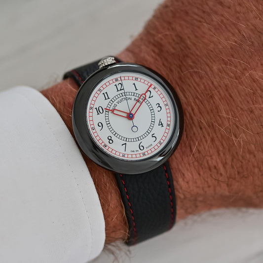 Louis Vuitton Monterey Ceramic W0CR11 in black ceramic photographed on the wrist