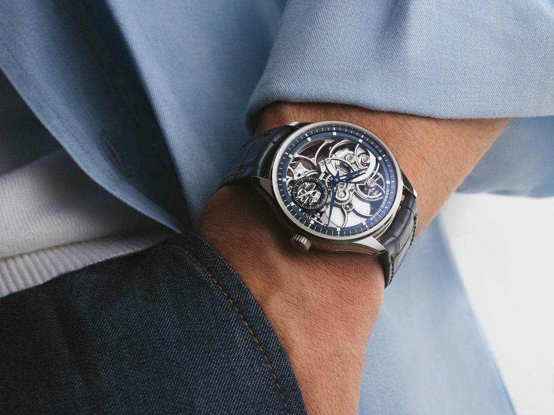 Petrol-blue Renaud Tixier Monday Skeleton on the wrist. Image: Renaud Tixier / Fratello.